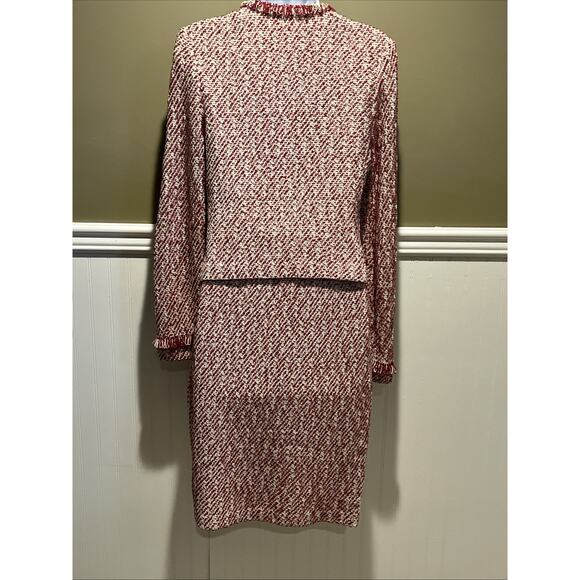 Vtg St John Knit Size 2 Skirt Suit Red & White Tweed Fringed Jacket Full Zip - Picture 11 of 16